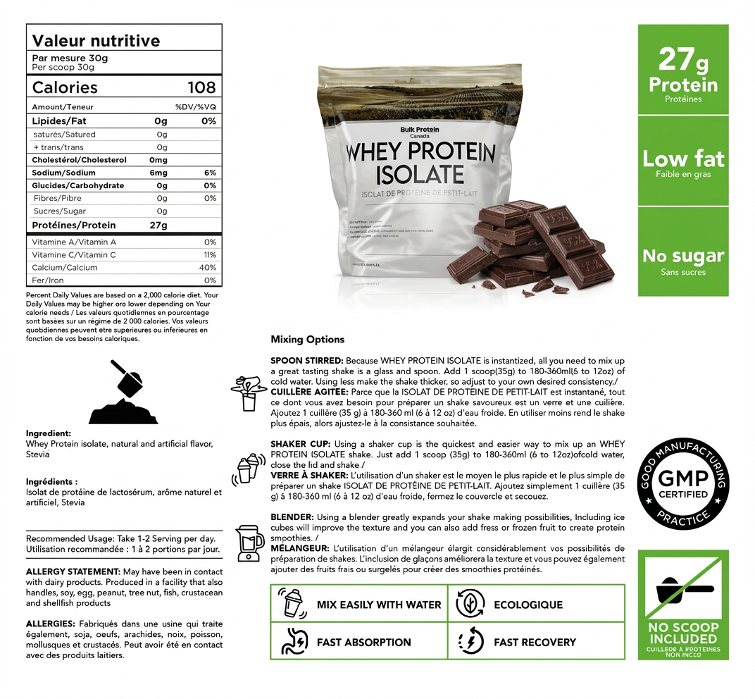 Bulk Whey Isolate Protein - 100% Premium Canadian Powder